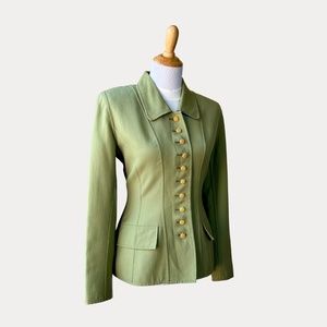 Vintage Oscar de la Renta 100% Wool Made in Italy Blazer Green Jacket 10